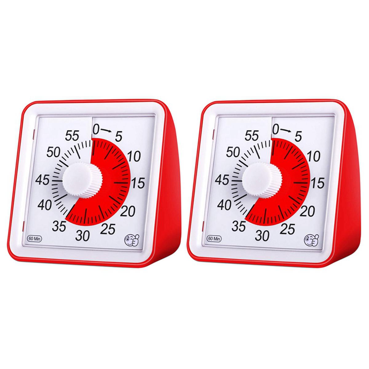 EITGZWAS 2X Visual Timer,60 Minute Kids Timer,3 Inch Countdown Timer,Silent Visual Analog Timer for Kids and Adults,Red