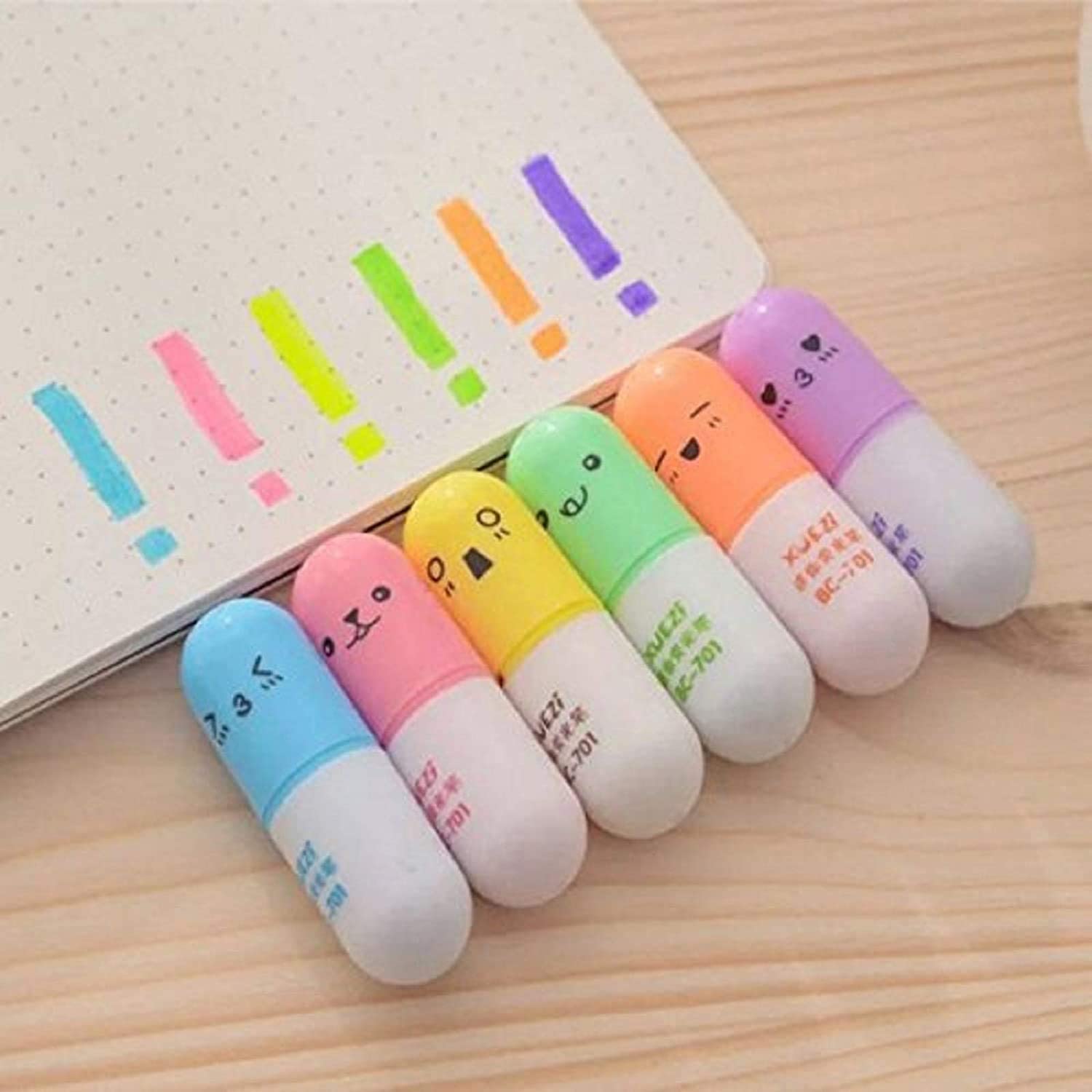 6pcs/set Cute capsulee highlighter naughty expression bright watercolor