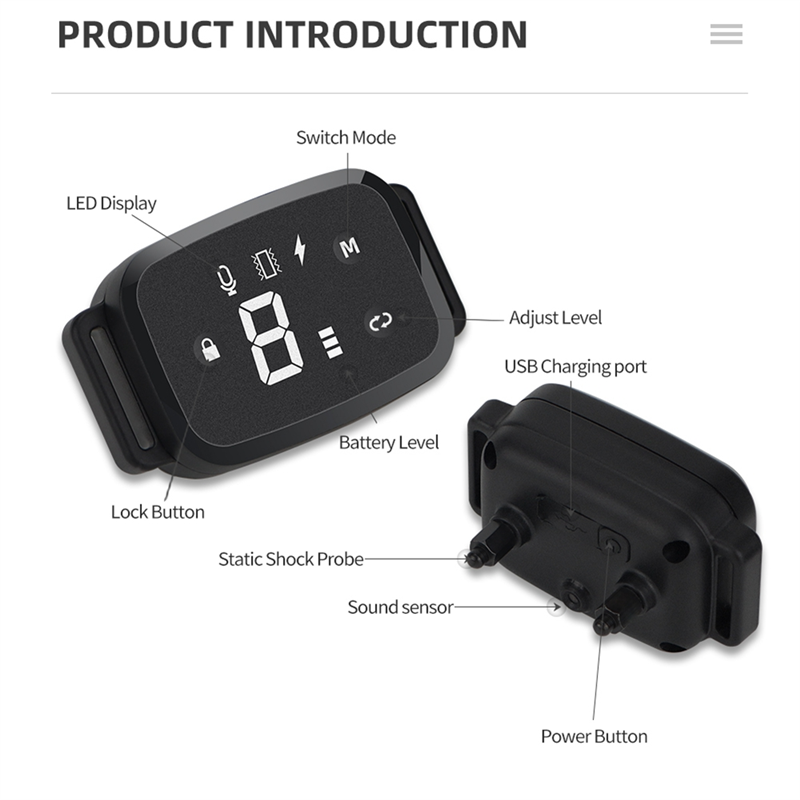 1 PCS HD Digital Display IP67 Waterproof Collar for Dog Rechargeable Bark Stopper (B). 