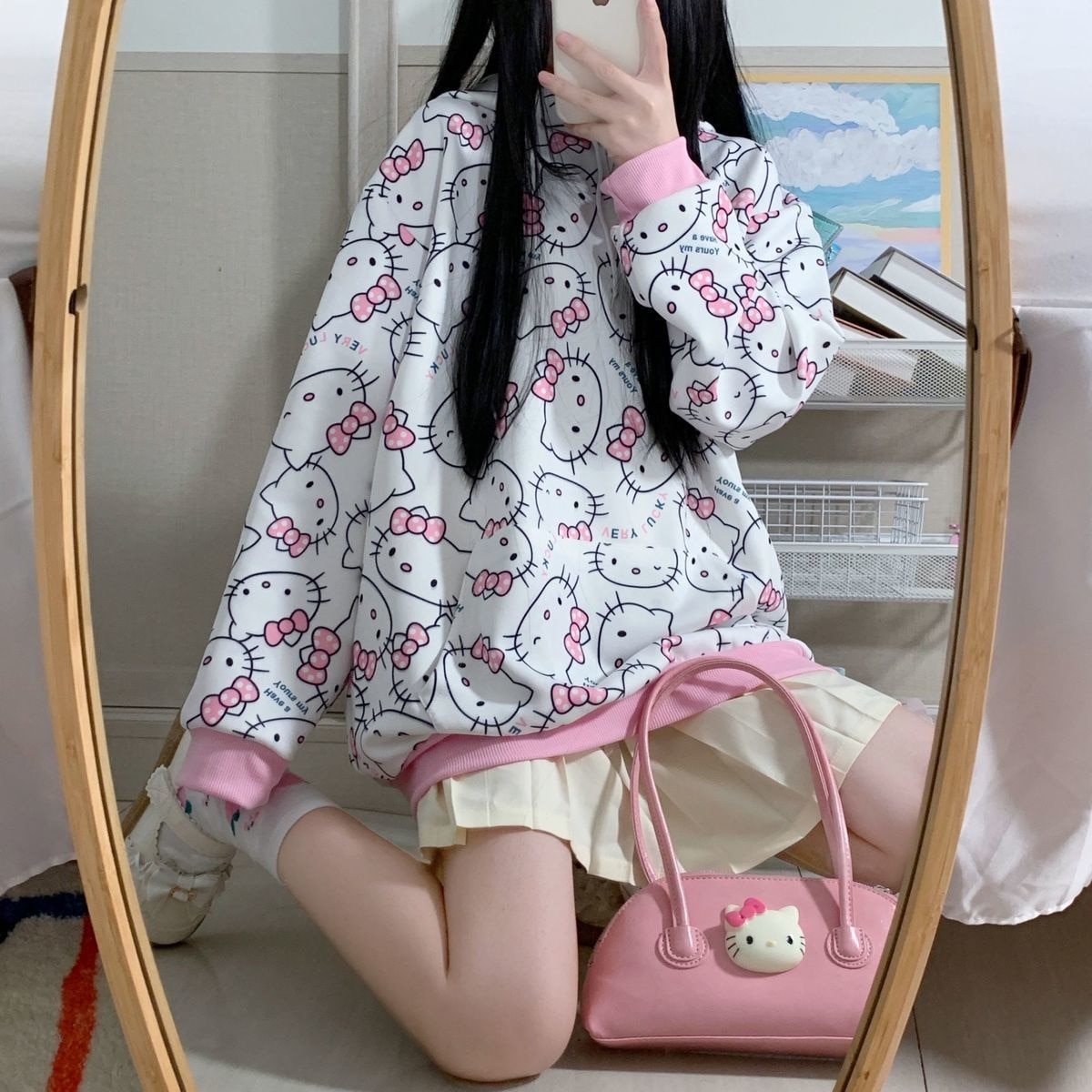 Sanrio Hello Kitty Clothes Women Long Sleeve Sweatshirts Y2k Thin Hoodies Japan Style Cute Sweet Tops Female Spring Loose Shirts. 