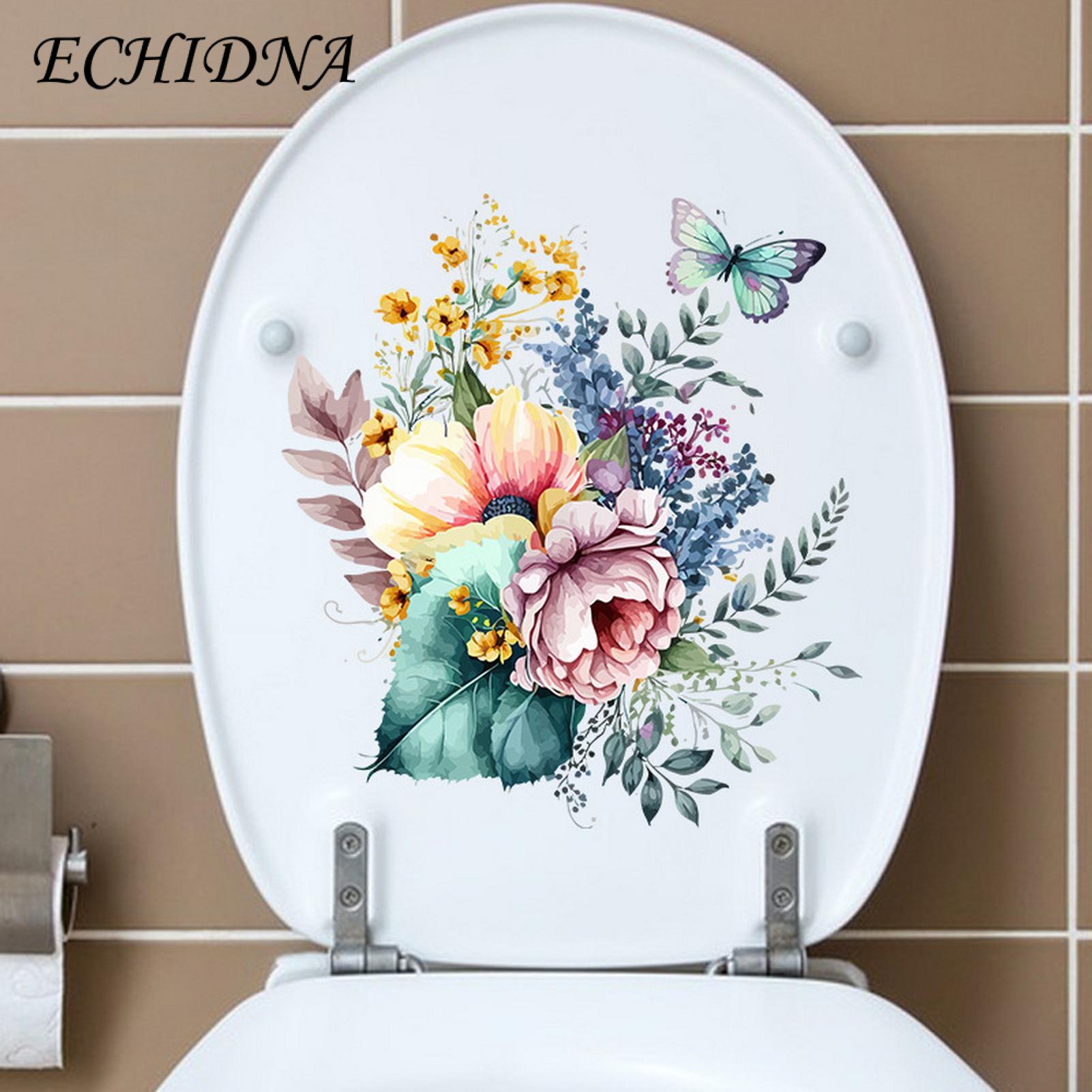 Bathroom Stickers Waterproof Butterfly Flower Wall Decal for Home Bathroom Vibrant Color Toilet Sticker