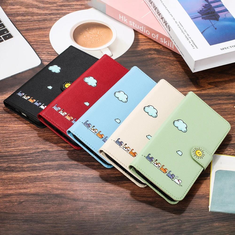 S24 Kawaii Cat Phone Case for Funda Samsung Galaxy S23 Ultra S24 S22 Plus S21 FE S20 Note 20 10 Cases Leather Wallet Flip Cover. 