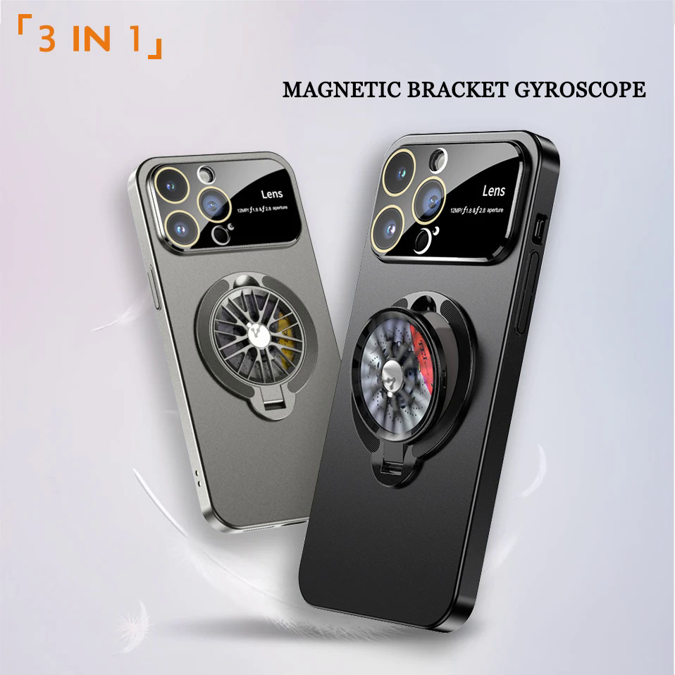 【Buried Buzie】Gyroscope Magnetic Stand Phone Case For iPhone 11 12 13 14 15 Pro Max Plus Lens Protection Frosted PC Rotatable Gyro Cover Funda