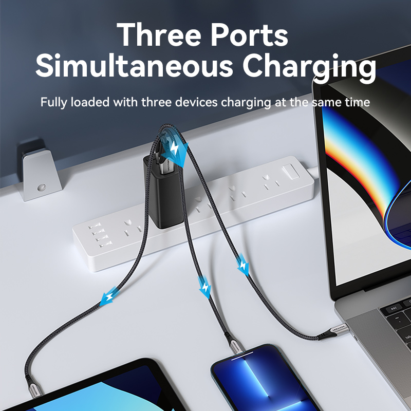 Vention 65W GaN 3 Port USB Type C Fast Charger Quick Charge 4.0 3.0 Type C PD USB Charger for iPhone 15 14 13 Pro Max Samsung S23 S22. 
