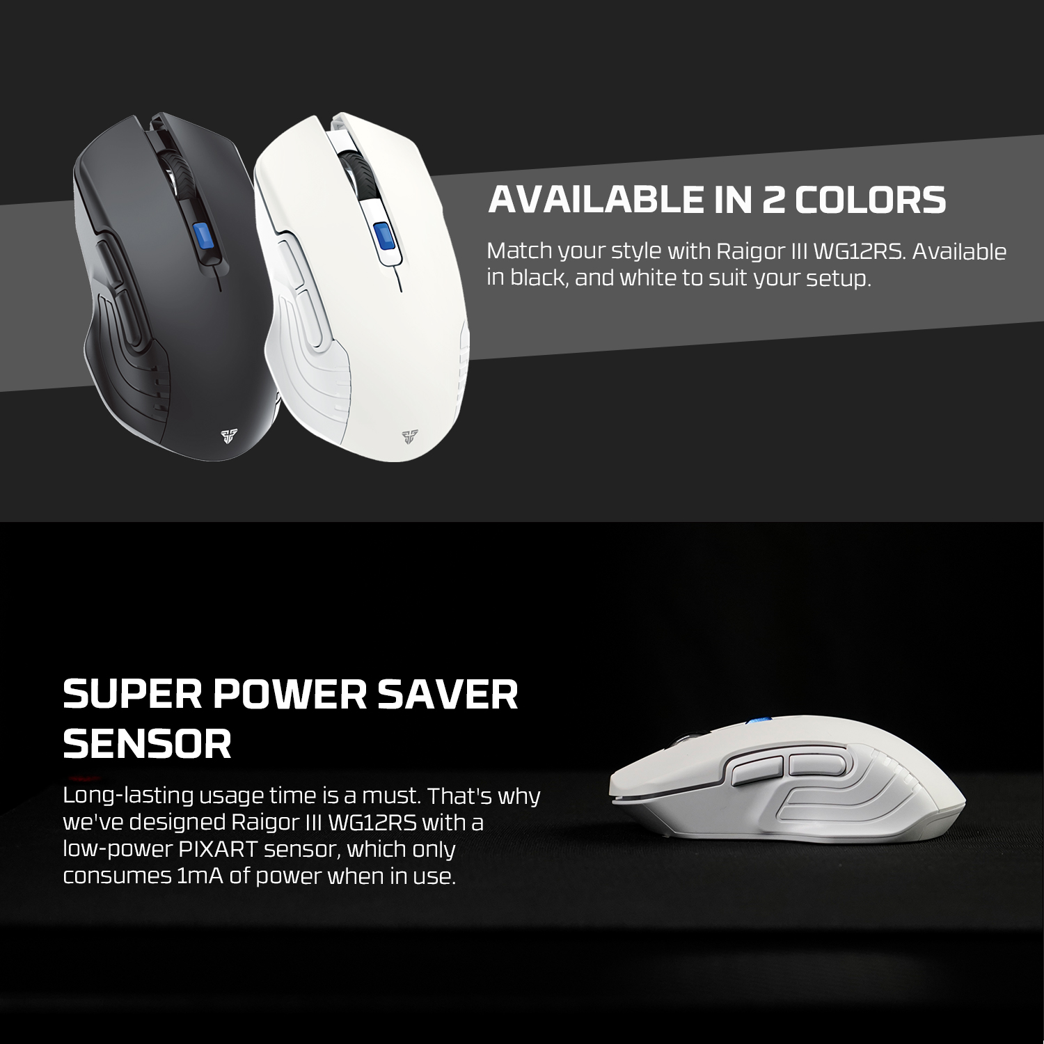 FANTECH WG12RS Raigor III Wireless Gaming Silent Mouse Pixart 3065 2000DPI Wired Mouse Poling 125Hz Macro Button Mice. 