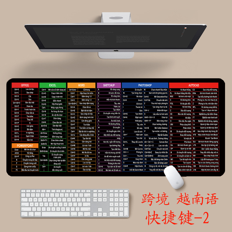 English shortcut keys cross-border mouse pad Japanese Thai Viet Nam version shortcut keys oversized thickened desk mat wholesale. 