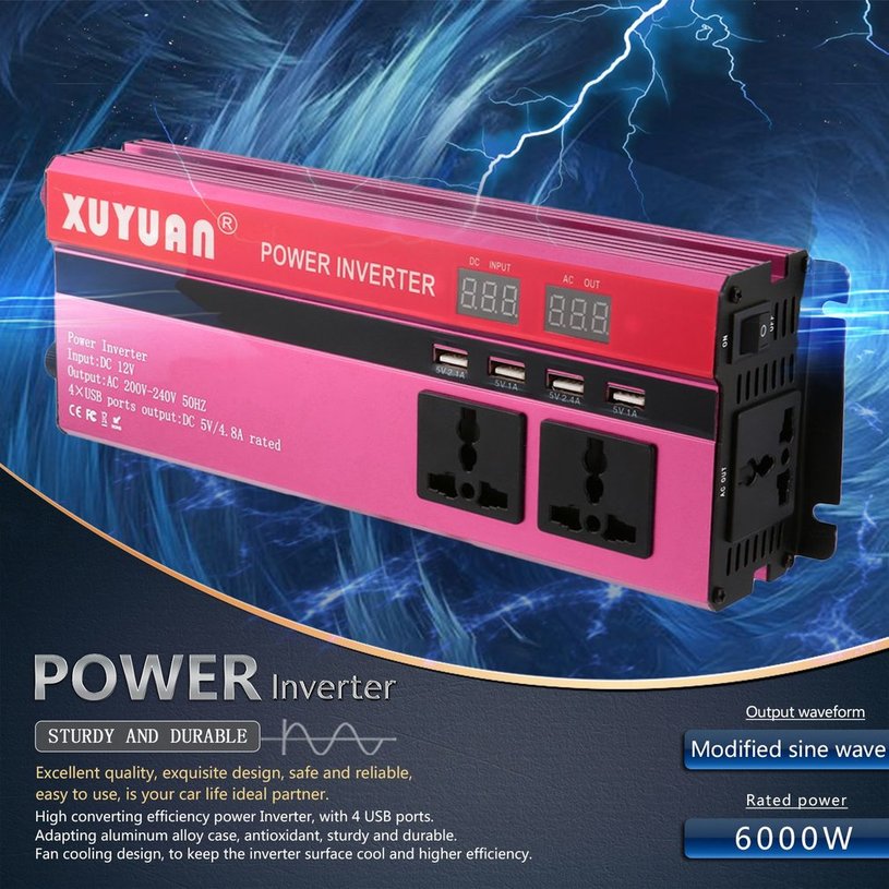 LALA 6000W Solar Power Inverter  12V to  220V LED Display Sine Wave Converter. 