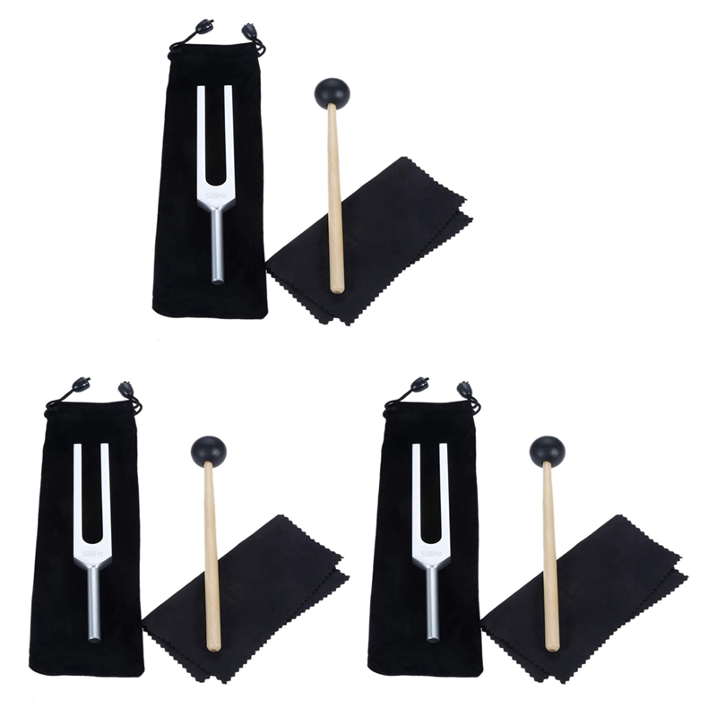 3X 528 Hz Tuning Fork, Silver Tuning Forks 528 Hz for Musical Instrument, Meditation, Relaxation