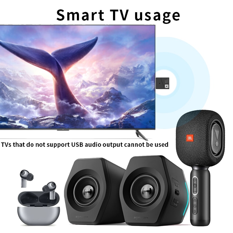 USB Bluetooth 5.2 Adapter Audio Transmitter Qualcomm QCC3040 24Bit aptX Adaptive LL HD Multipoint Wireless Adapter Low Latency. 