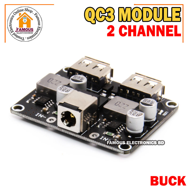 USB 2Channel QC3.0 QC2.0 DC-DC Buck Converter Charging Step Down Module 6-32V 9V 12V 24V to Fast Quick Charger Circuit Board 5V. 
