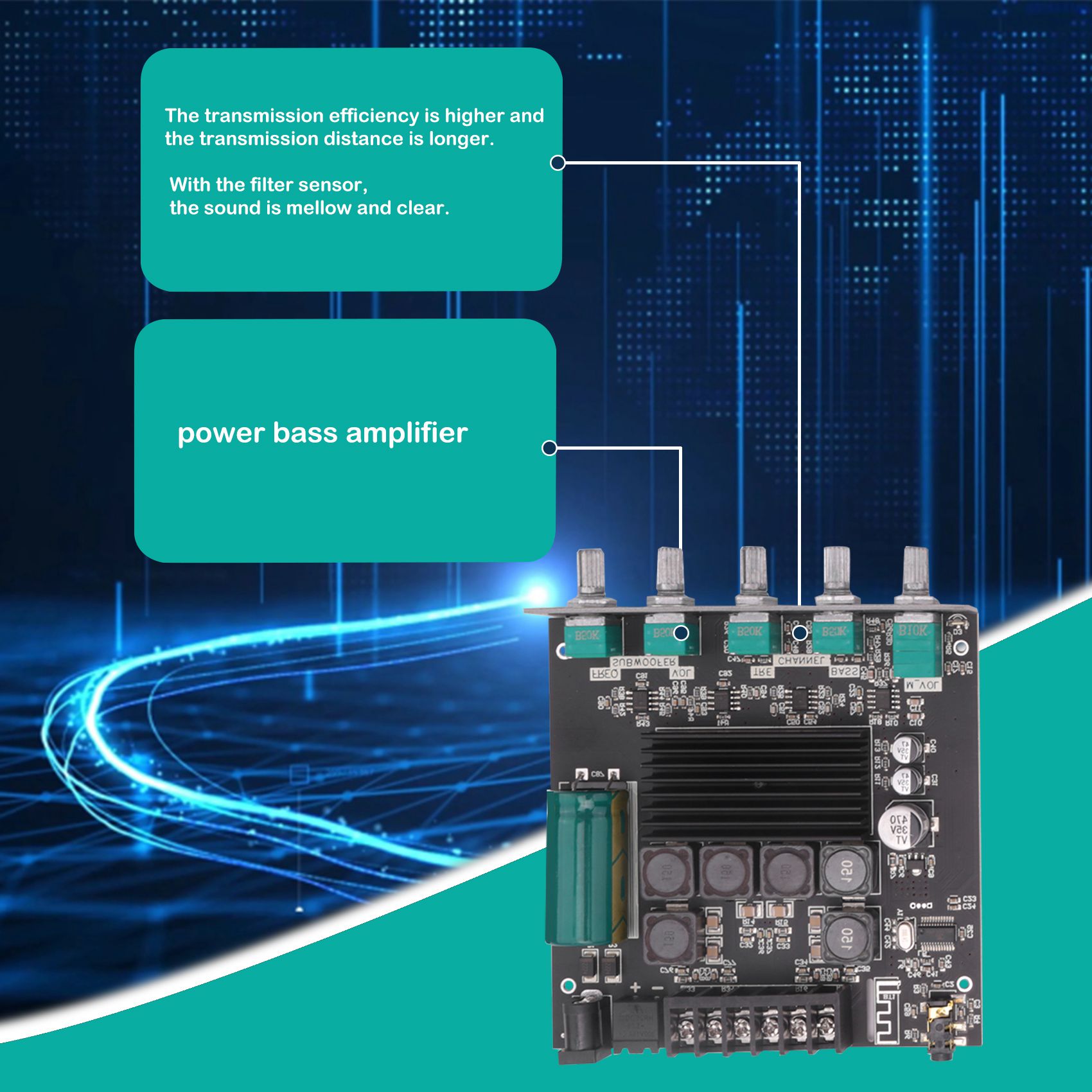Bluetooth Amplifier Board HiFi Stereo 2.1 TPA3116D2 50WX2+100W 12V-24V Audio Power Amplifier Module. 