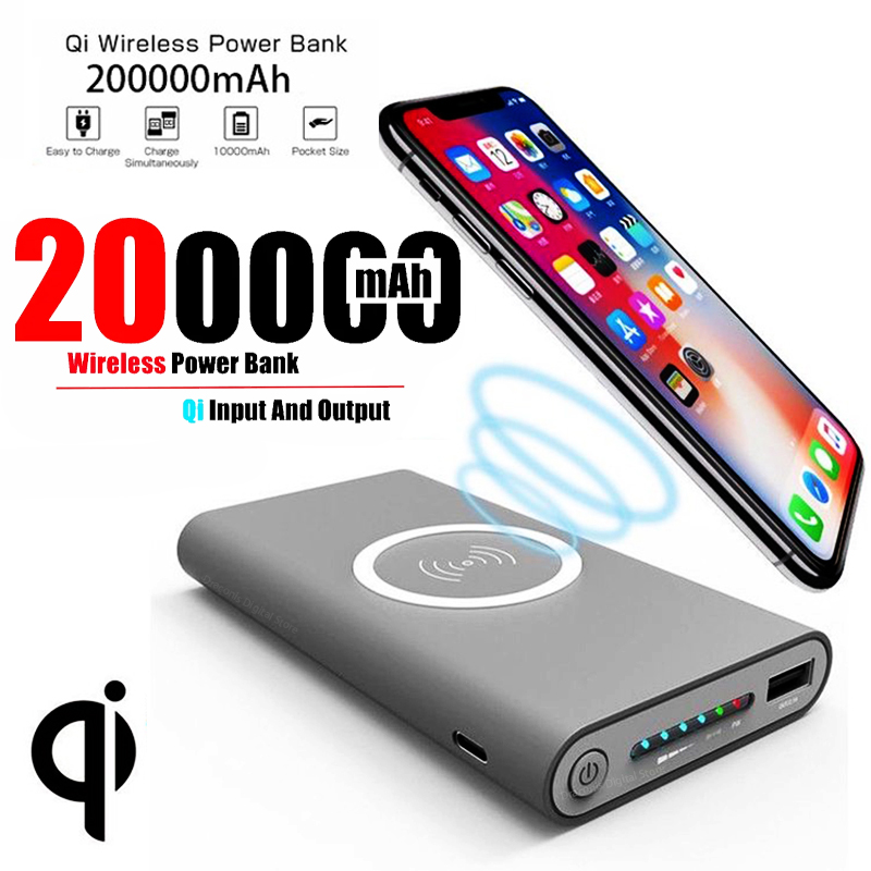 200000mAh Power Bank Two-Way Wireless Fast Charging Powerbank Portable Charger Type-C External Battery For iPhone xiaomi Samsung