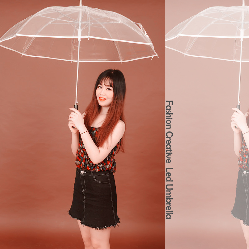 New 8 Rib Light up Blade Runner Style Changing Color LED Umbrella with Flashlight Transparent Handle Straight Umbrella Parasol. 