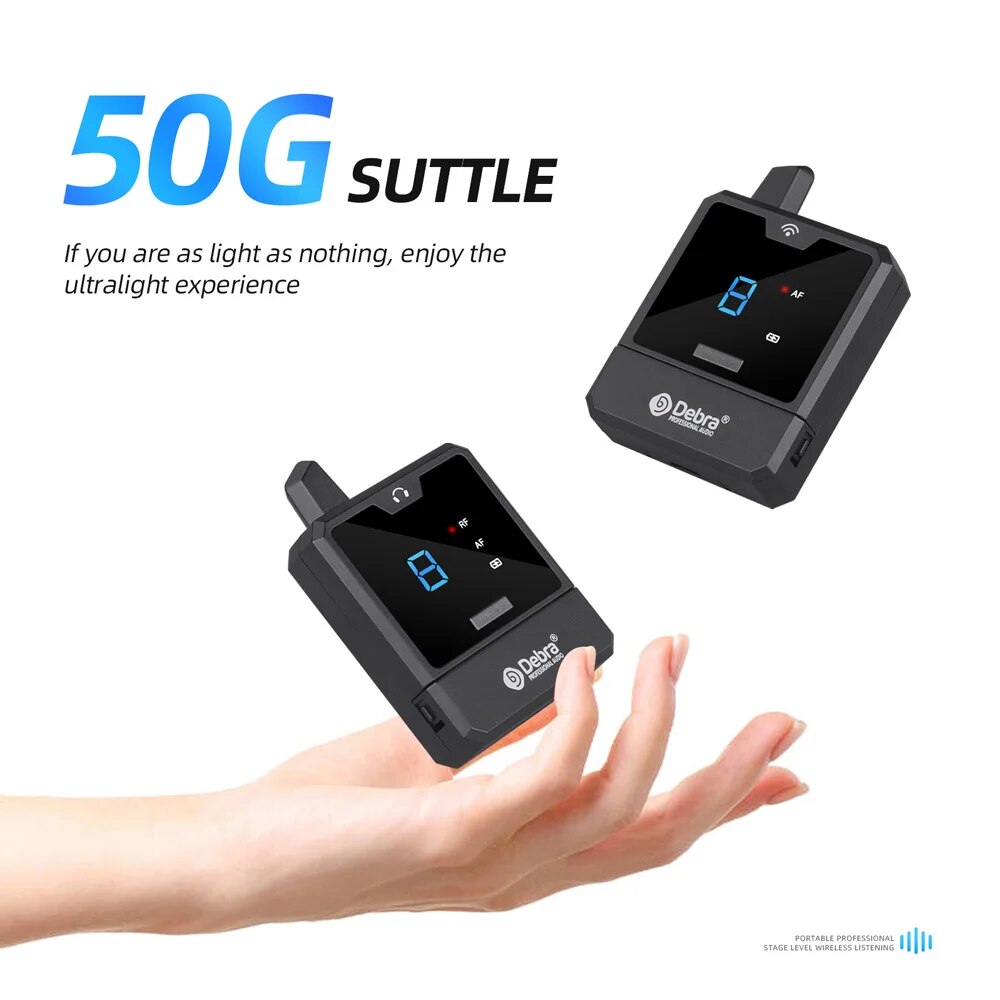 Debra Audio-Mini UHF IEM Wireless In-Ear Monitor System Rechargeable Portable for Music Audio Monitoring Live Broadcast. 
