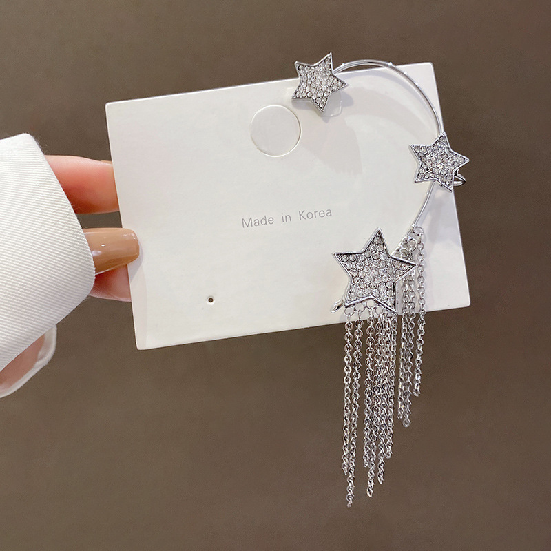 Korean high-end tassels, no ear piercings, ear hangings, women's ins, tide full of diamonds, star earrings, Internet celebrities, super flash earrings. 