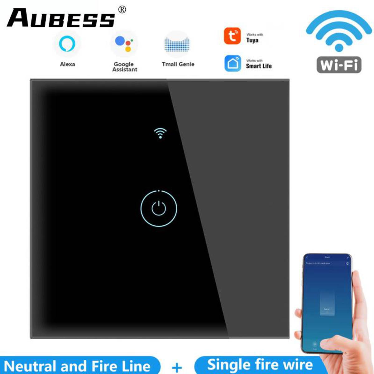 Aubess Wifi EU Wall Touch Switch Smart Light Switch 1/2/3 Gang Required Tuya Smart Life Home Support Alexa Google Home. 