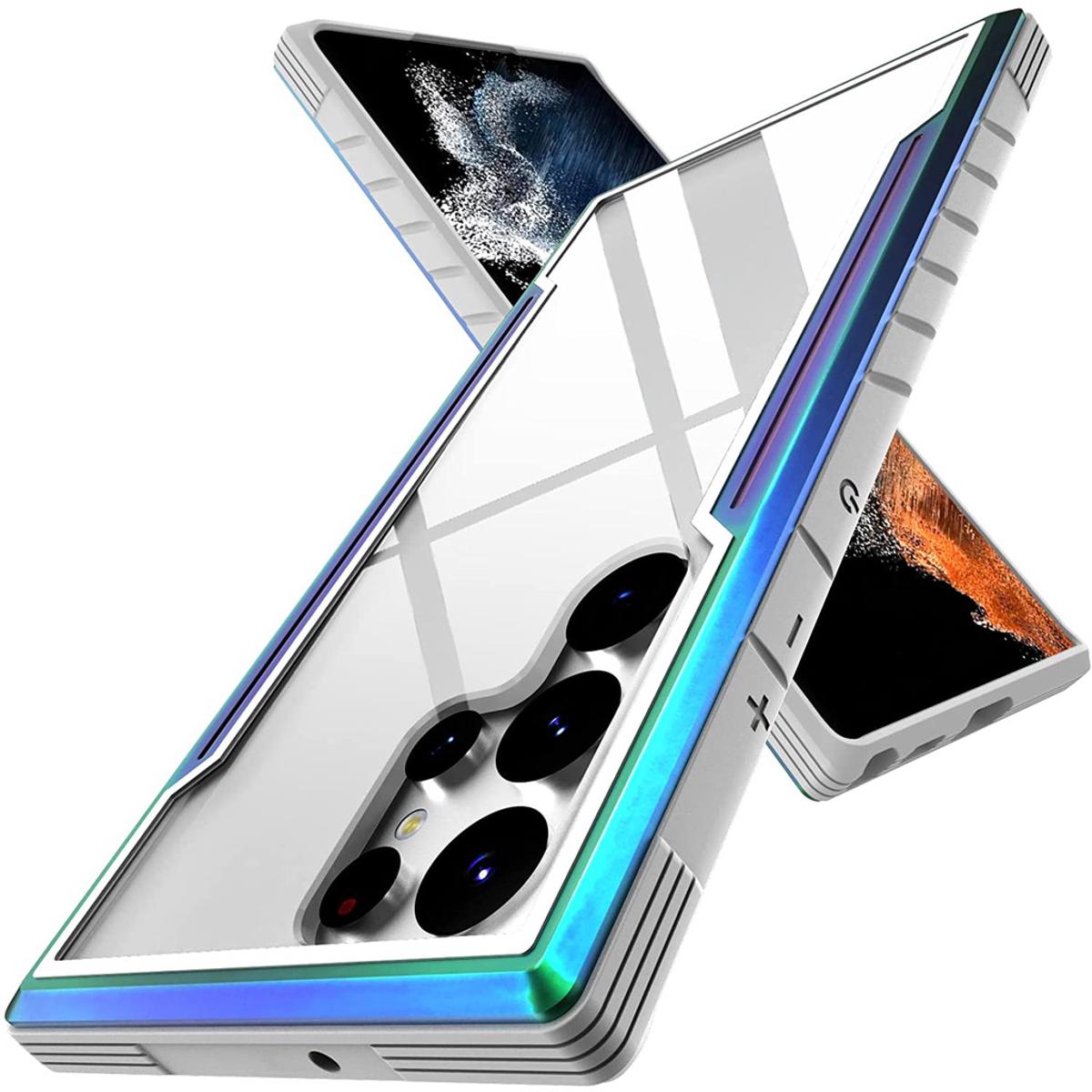 Designed for Samsung Galaxy S22 Ultra Case Military Grade Durable Metal Anodized Aluminum Frame + Flexible TPU + PC Edge Shockproof Back Clear Cover