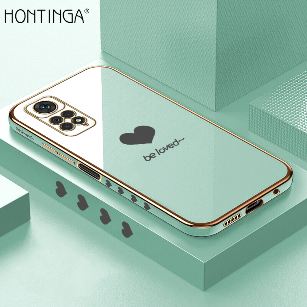 Hontinga for Redmi Note 11 / Note 11S Back Cover Luxury 6D Plating Lover Heart Side Pattern Case Soft Silicone Square Phone Cases