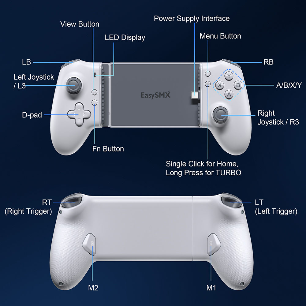 EasySMX M15 Mobile Phone Controller Type C Bluetooth Gamepad for iPhone 15/16 Cloud Gaming Xbox Game Pass Call of Duty. 