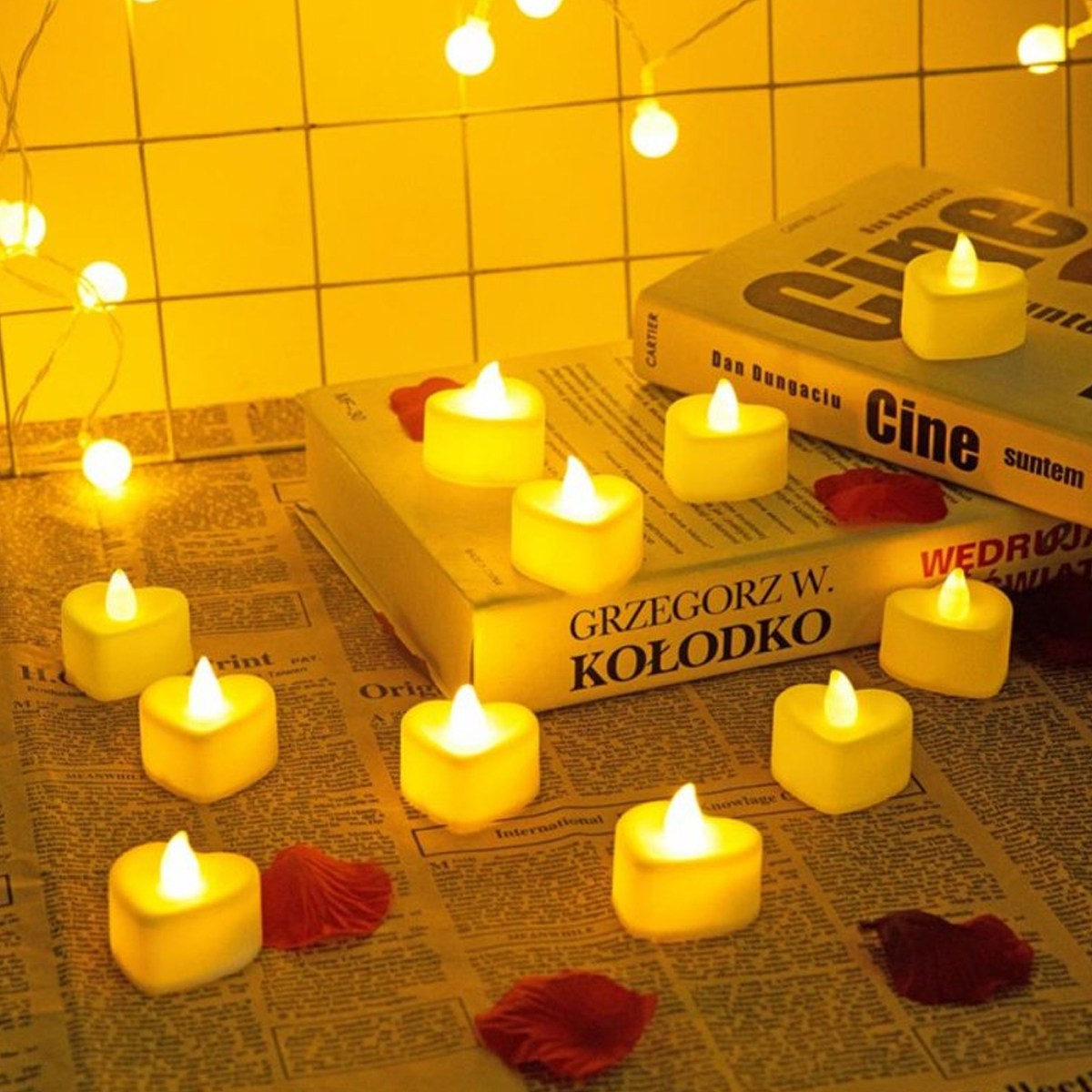LED Flameless Candles Set of 6 Golden Scented Decorative Lights for Home and Gift Use. 