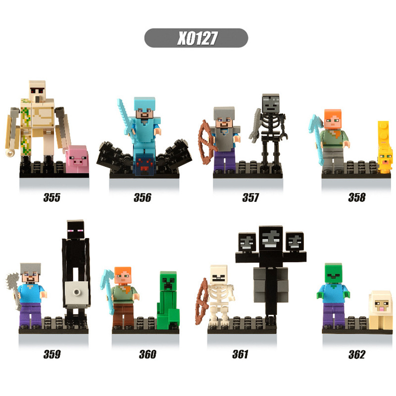 8pcs/set Minecraft Figures Building Steve Alex Wither skeleton Zombie Blocks Bricks For Children Gift Toys X0127. 
