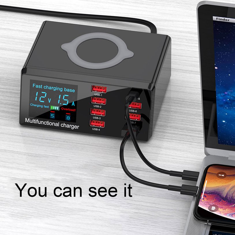 8Port Multi Fast USB Charger  Quick Charge 3.0 Phone Charging Station LED Display USB Smart Wireless /  Digital Display  Charger X9. 