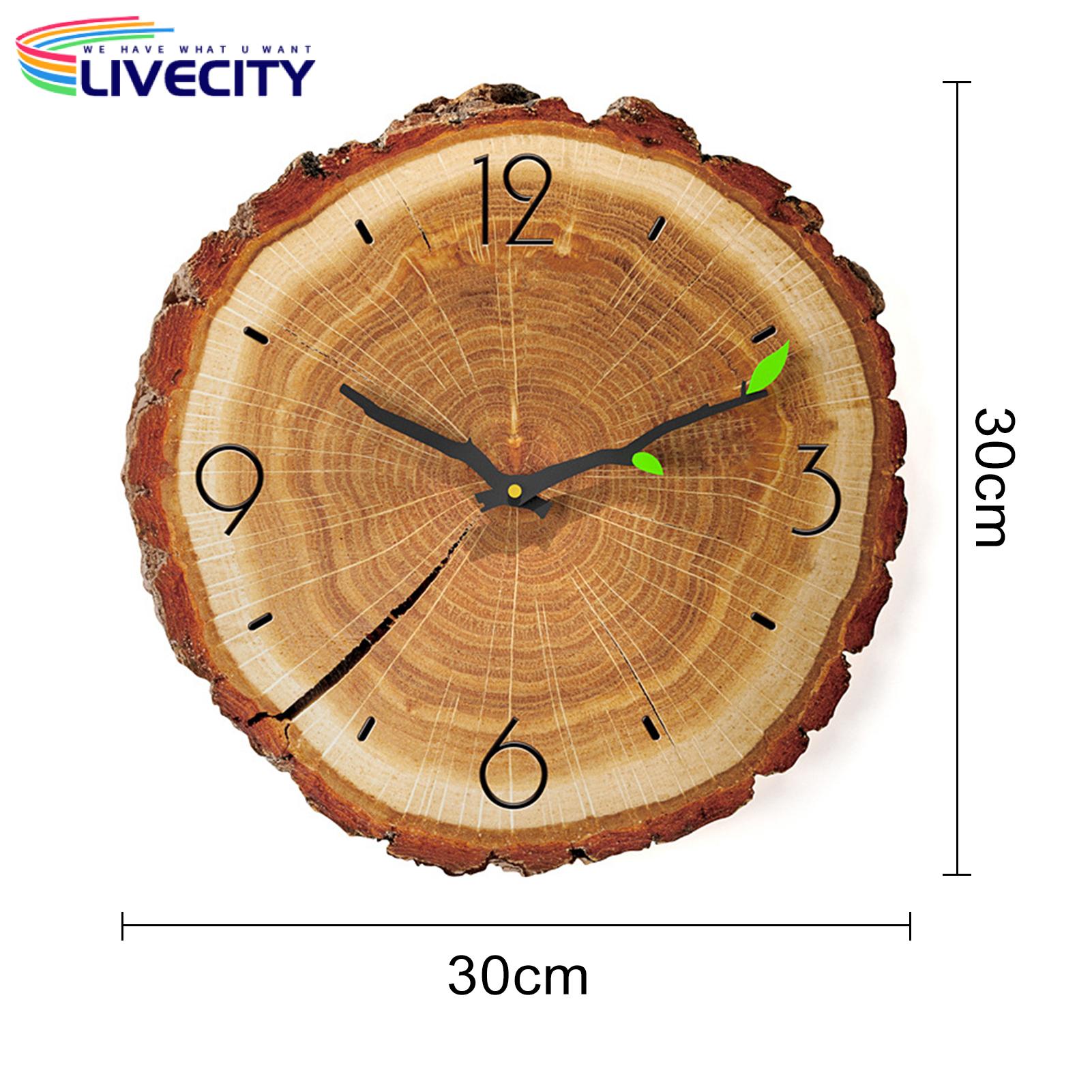 Tree Stump Wall Clock Rustic 12 Inch Wood Grain Wall Clock Silent Quartz Movement Battery Powered Unique Tree Stump Design Arabic Numerals Perfect for Southeast Asian Homes Mdf Wall Clock. 