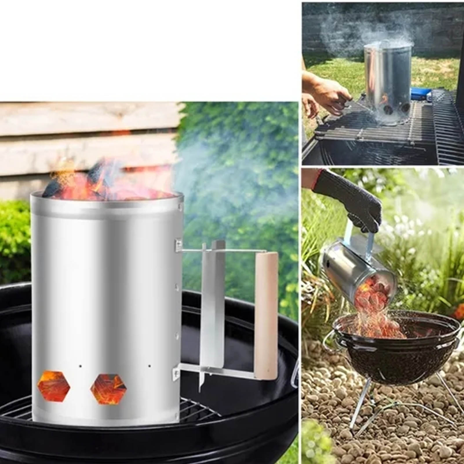 Barbecue Chimney Starter Professional Grill Chimney Starter Round with Quick Release Trigger for BBQ for Picnic. 