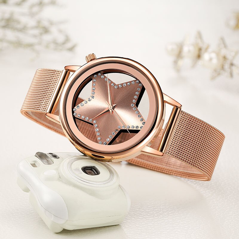 【VisioN Shop】GEEKTHINK Luxury Quartz Watch Women Fashion steel star Analog round Relogio Relojes Mujer Wrist watch. 