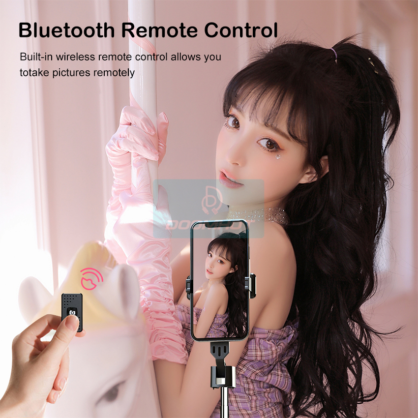 DoomHot P04 Bluetooth Selfie Stick Stretchable Holder Portable 3 Colors LED Fill Light Anti-Shake Stabilizer Adjust 360°Rotating Stand Holder Self-Timer Artifact Rod. 