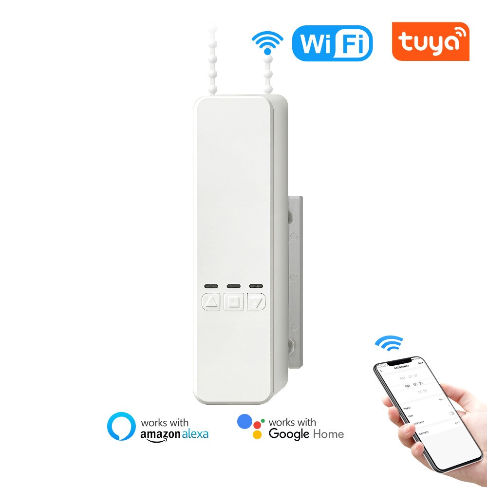Tuya WiFi Intelligent Pull Bead Curtain Motor Electric Roller Blinds Driver Automatic Opener Support APP/Voive/Remote Control Timer Setup Percentage Control Compatible with Alexa Google Assistant-eu. 