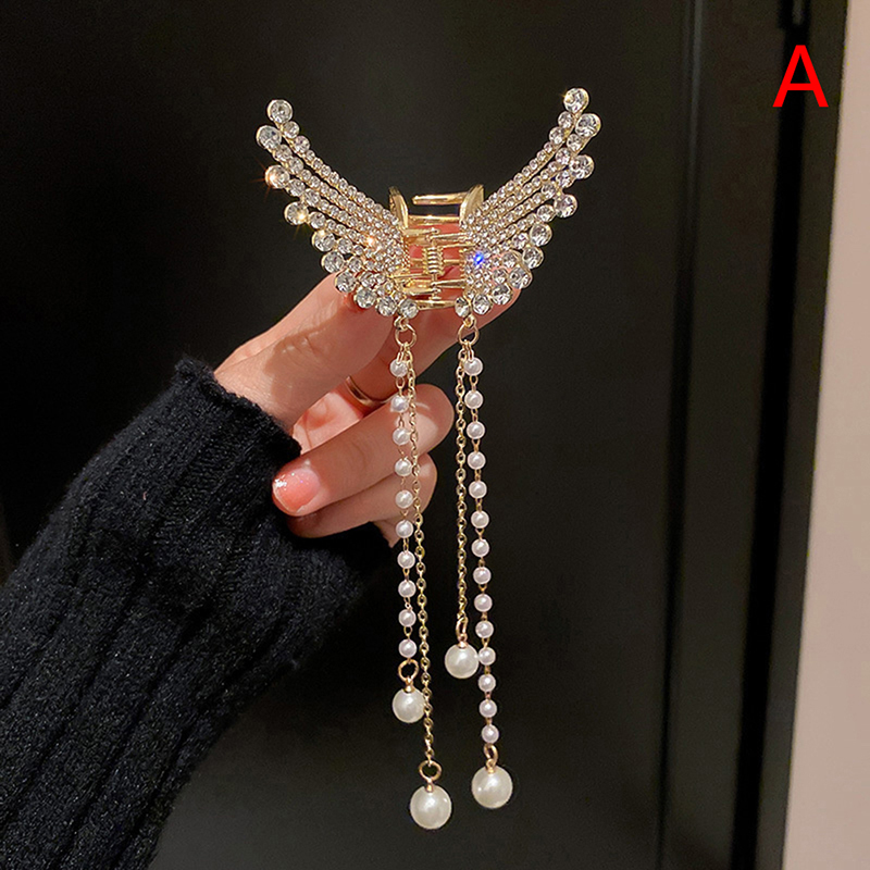 New Crystal Rhinestone Butterfly Pearl Tassel Hairpin Korean Simple