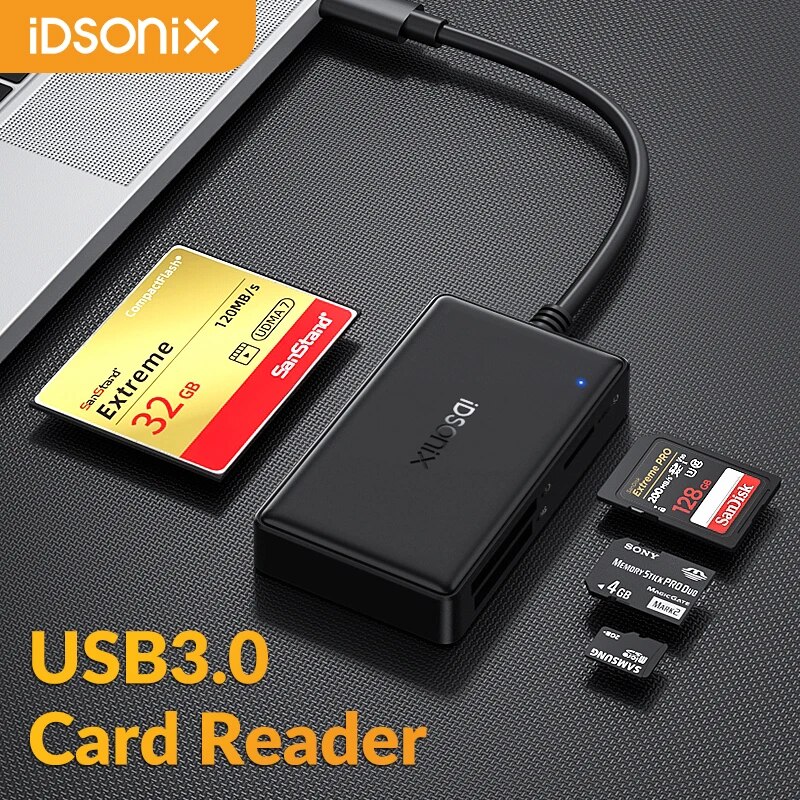 iDsonix Card Reader 4 in 1 USB 3.0 Card Reader 5Gbps Transfer Speed Support Mirco SD/SD/CF/MS Memory Card Adapter for Laptop PC