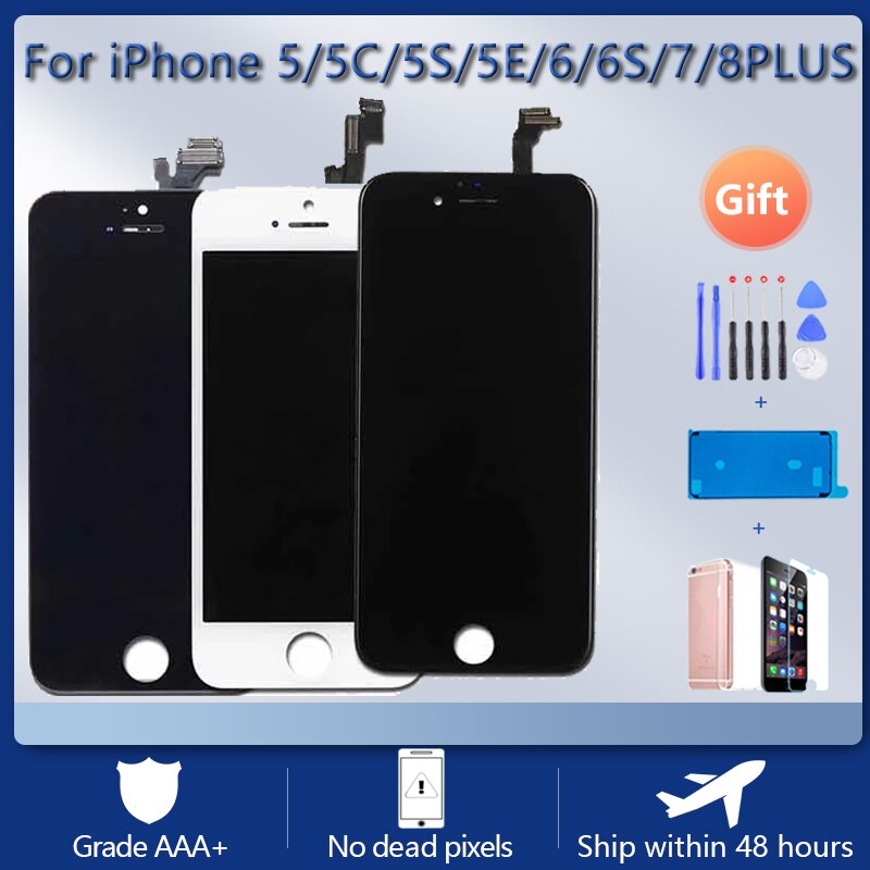 LCD Display For iPhone 5 5C 5S SE 6 6S 7 8 Plus Touch Screen Replacement For iphone 7G 7P 8G 8 Plus No Dead Pixel+Tempered Glass. 