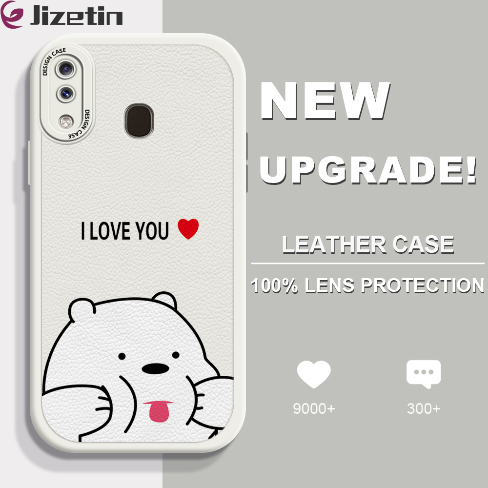 Jizetin for Samsung A20 / A30 Back Cover Funny Bear Lambskin Texture PU Leather Back For Girls Boys Soft Phone Case