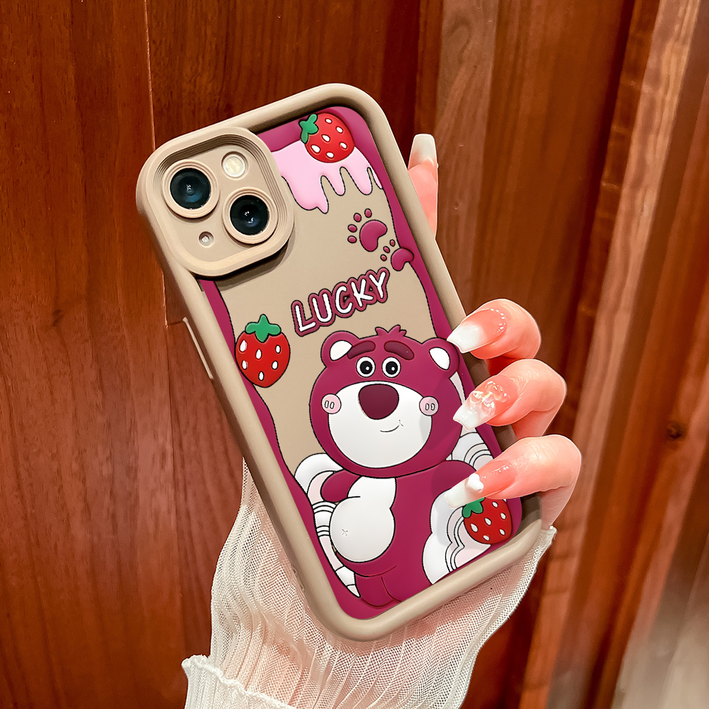 ZCSIBORUI for OPPO A18 A38 Back Cover Lotso Strawberry Pattern Soft Camera Protection Rubber Square Ladder Phone Case. 