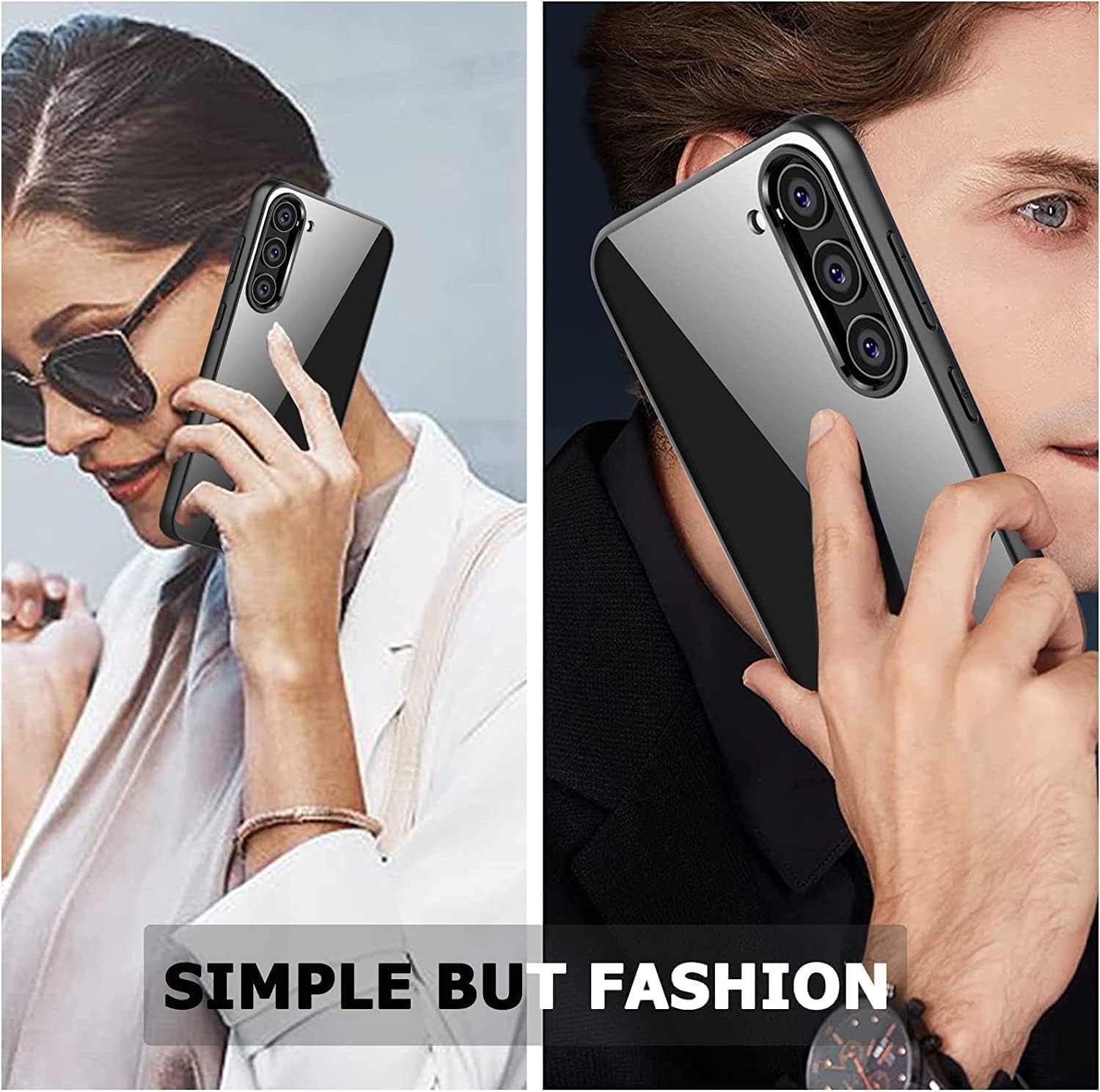 For Samsung Galaxy S24 Plus / S24+  Magic Mask Q Series Clear Case Compatible Case Shockproof Hard PC +Soft Silicone [Not Yellowing] Transparent Protective Slim Hard Back Cover with Silicone Frame- Black. 