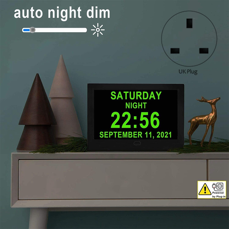 FORIDE Dementia Clocks,Calendar Clock,Digital Clock with Large Digits Display,Alarm Clock with HD Digital Photo Frame,UK Plug. 