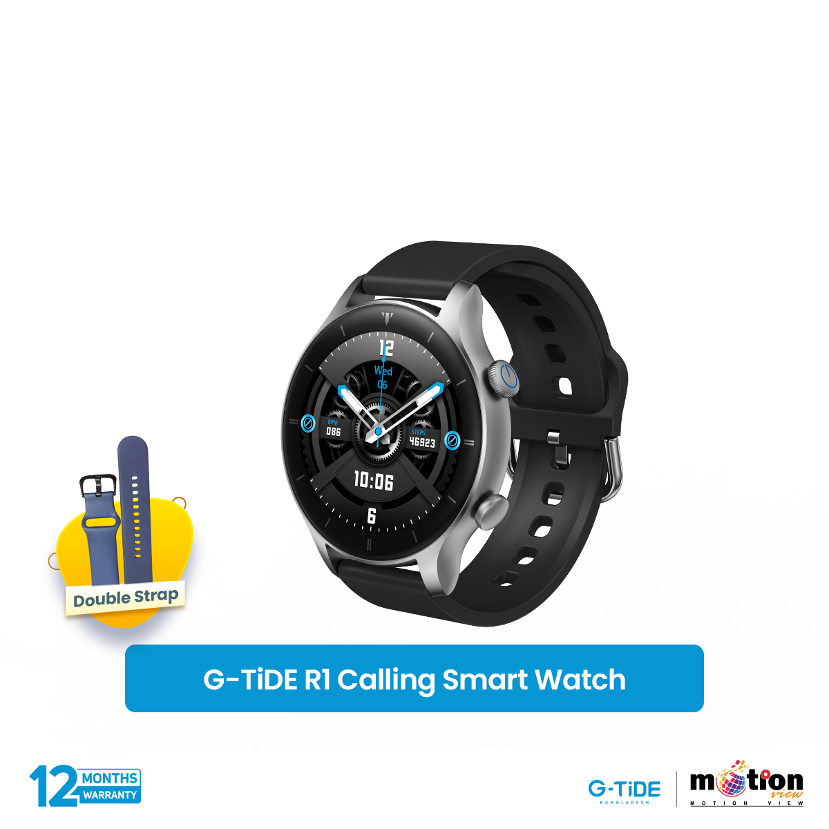 G-TiDE R1 Bluetooth Calling Smartwatch with Heart Rate, Temperature Monitoring, Sleep Tracking Support.. 