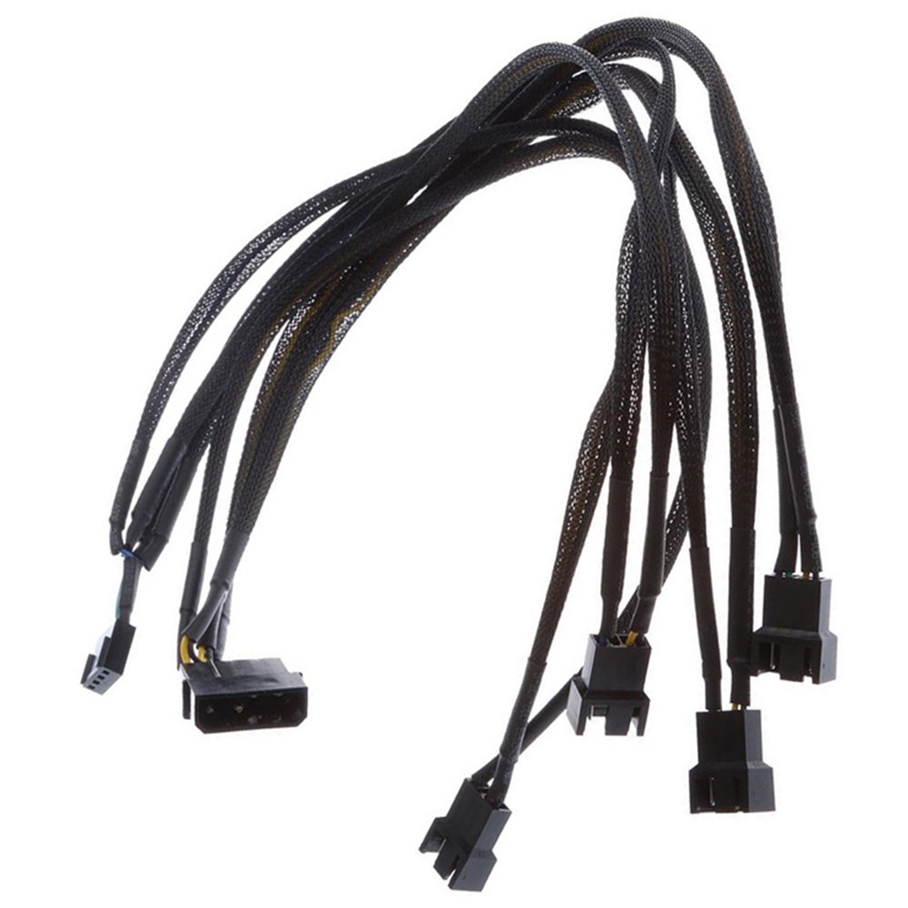 Black Net Sleeved IDE Molex to 4-Pins PWM CPU Case Cooling Fan Splitter Hub Power Adapter Cable, Molex to PWM. 