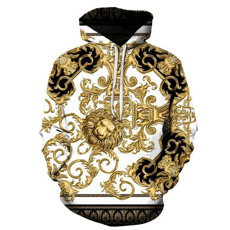 Gold Chain Print Loose Hoodies Street Fashion Hoodie Men Long