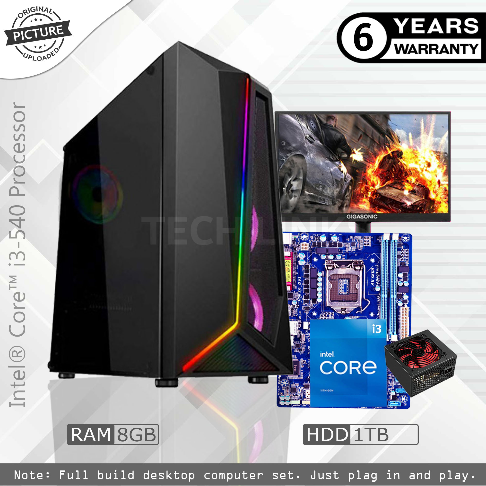 Intel Core i3 RAM 8GB HDD 1000GB Graphics 2GB Built in Gaming PC Win 10 64 Bit  'Monitor 17 inch'  Brand New Full Desktop Computer