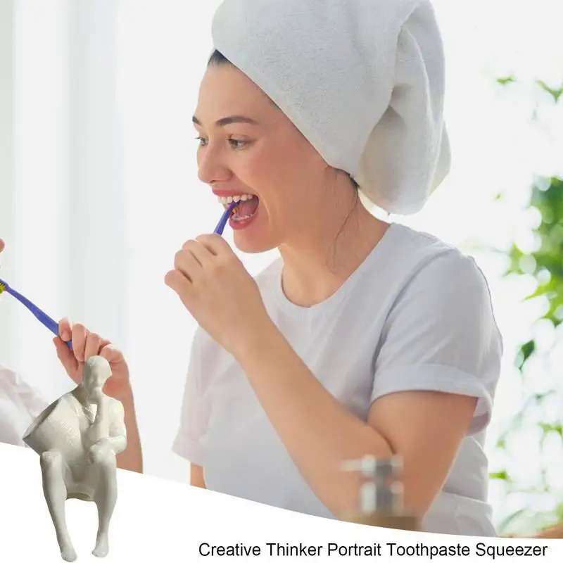 1Pc Creative Funny Thinker Pooping Little Man Toothpaste Squeezer Novelty Weird 3D Toothpaste Head Toothpaste Prank Toys. 