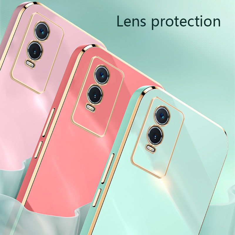 Tokifu For VIVO Y76 5G Case Luxury 6D Plating Soft Back Cover Silicone Phone Cases With Stand. 