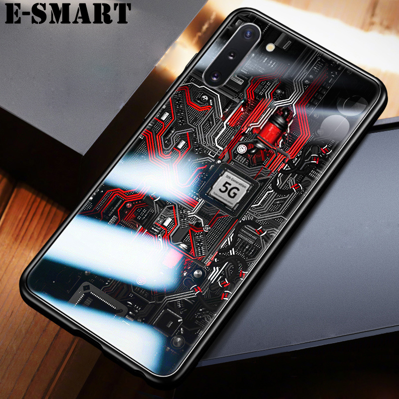 For Samsung Galaxy Note 10 Back Cover Explorer Version Theme Case Tempered Glass Protector Case for Samsung Note 10 Case Clear Circuit Board Design Full Coverage Phone cases. 