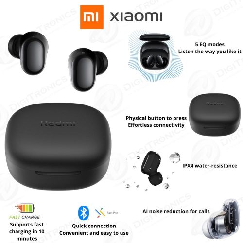 Xiaomi Redmi Buds 6 Play | 10mm Dynamic Driver | AI Noise Reduction | Up to 36-Hour Battery Life | Bluetooth® 5.4 | Touch Control - Global Version - (Black). 
