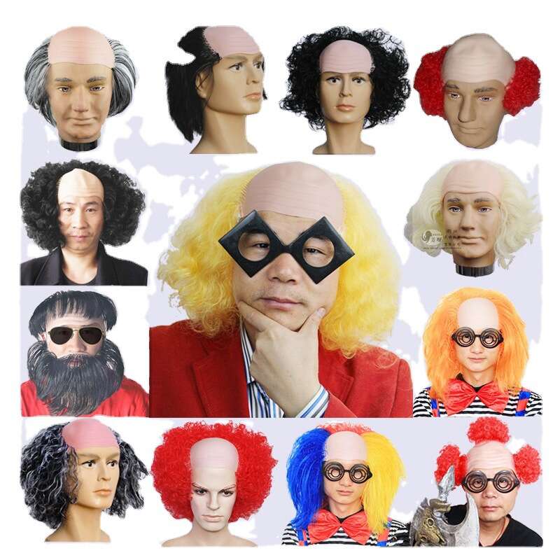 Joker bald funny wig, Eastern Samurai Halloween makeup dance props new model. 