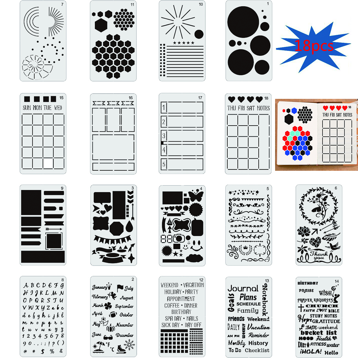 【Fashion】Ultimate Productivity Stencil Piece Stencils A5, Happy Planner Stickers Supplies For Planners, DIY Templates To Create Calendars, Lists, Letters, Numbers, Habit Trackers. 