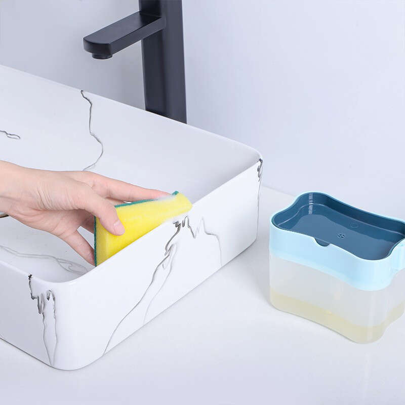 2 in 1 Premium Kitchen Manual Press Liquid Soap Pump Dispenser Washing Sponge Dish Wash. 