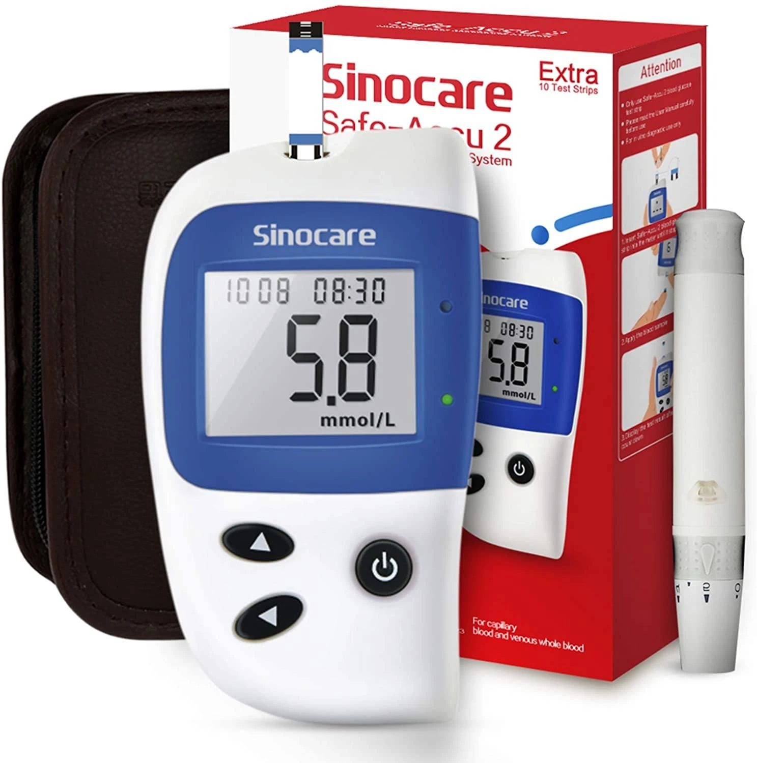 Sinocare Blood Sugar Monitor Safe Accu 2 with Advanced Technology, 200 Memory to Know Value Changes. 